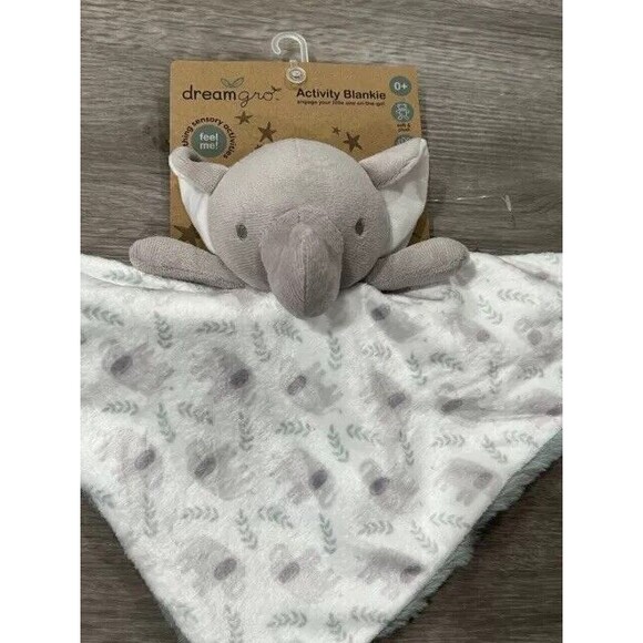 Dream Gro Activity Blankie Elephant Lovey Baby Security Blanket Gray And Green - Picture 4 of 5
